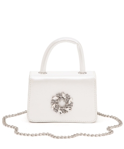 Metallic Petite Top Handle Clutch Bag 55-203 WHITE